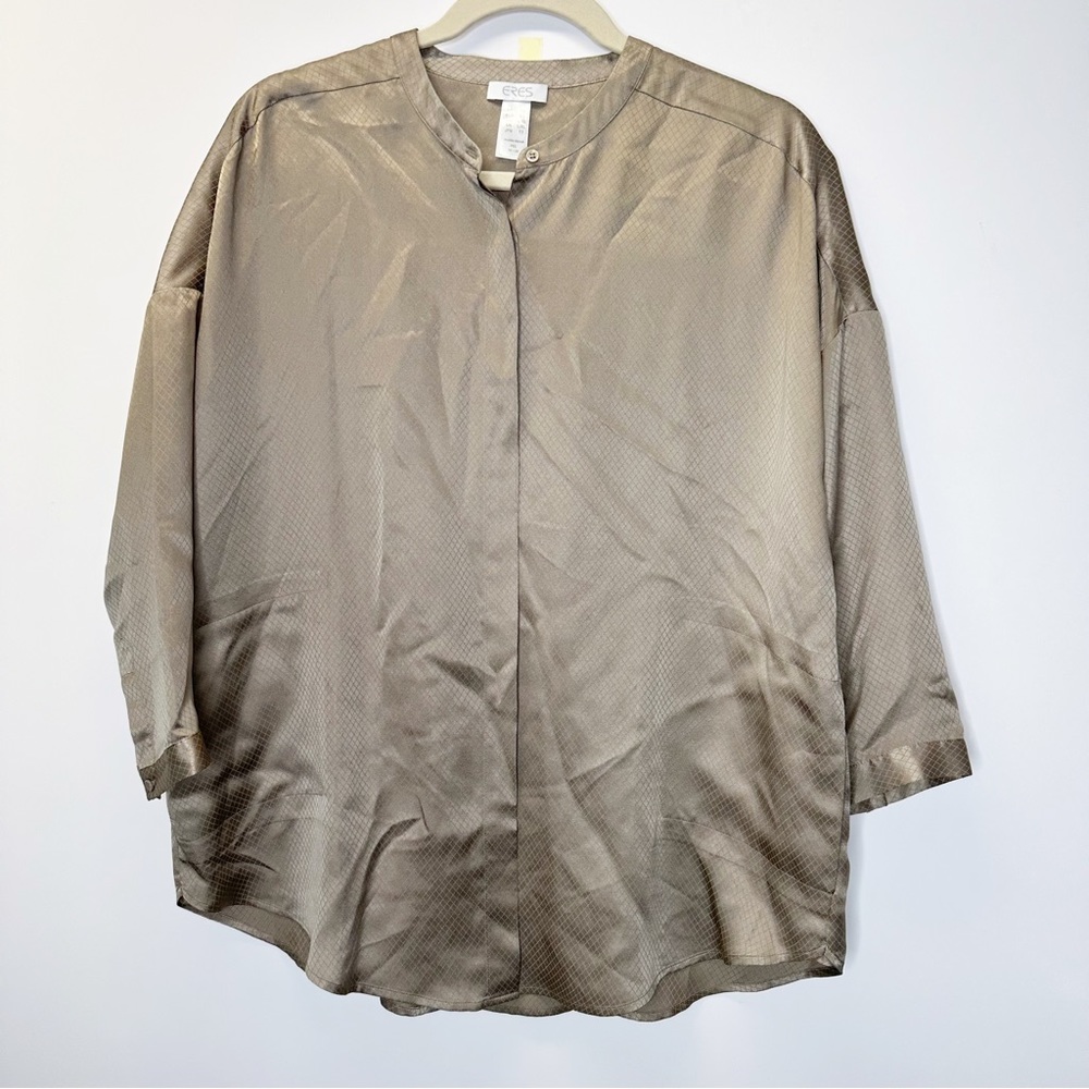 Eres Paris silk pajama lounge button front top size large XL